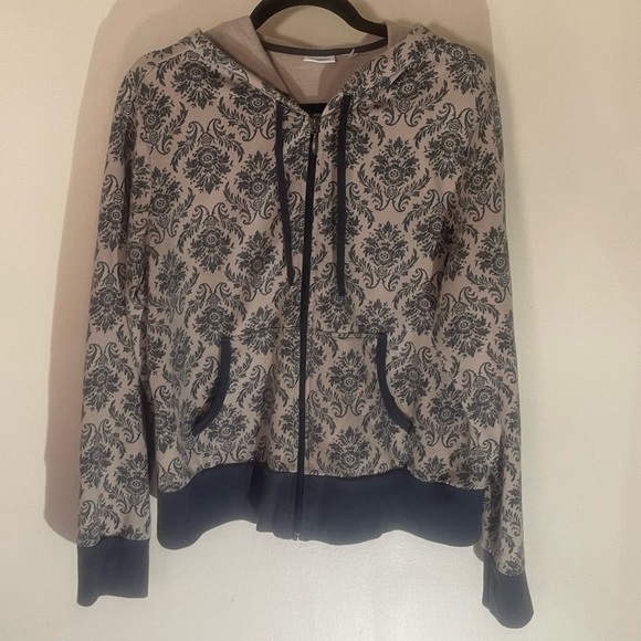 Cato Zip Up Sweatshirt in Great Condition Motif Print Beige & Black Sz Large - Picture 1 of 6